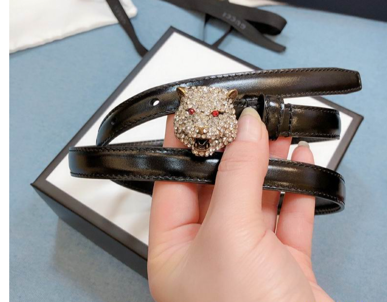 Ceinture GG Calfskin Crystal Feline Belt
