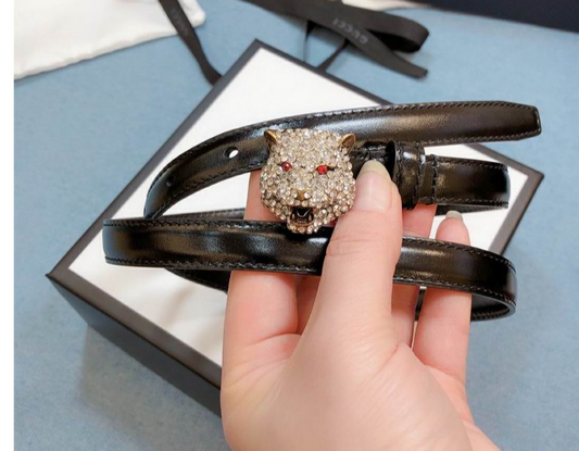 Ceinture GG Calfskin Crystal Feline Belt